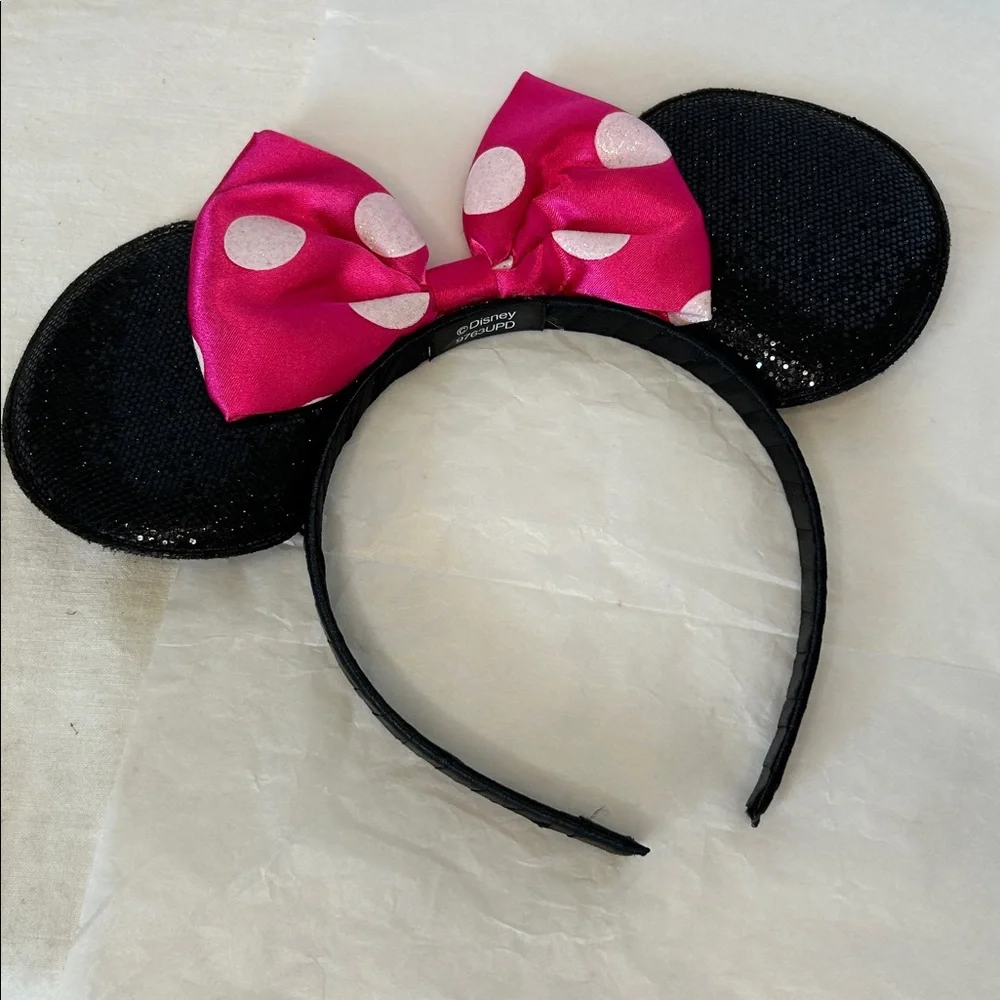 Disney Minnie Mouse Headbands (2) with Pink Polka Dot Bow. - Picture 3 of 7